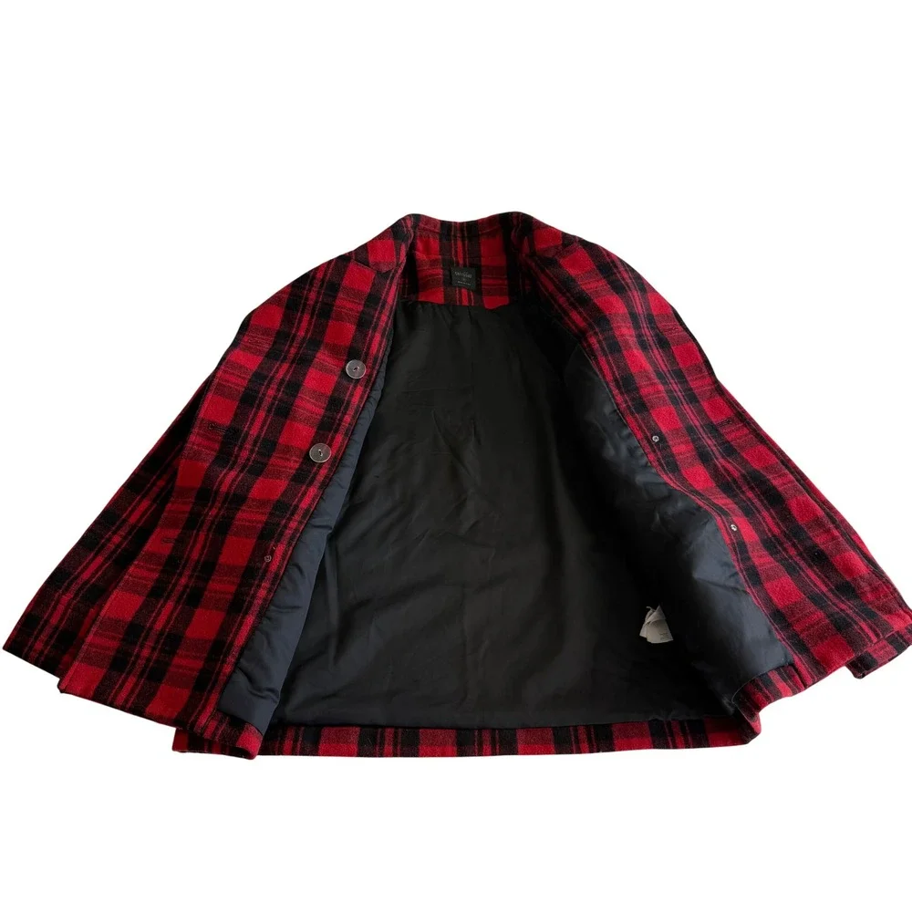 Kate Spade Saturday Wool Blend Scotch‎ Plaid Button Up Red Black Pea Coat wmn M